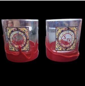 Pair Of "Makers's Mark" Red Wax Drip Whiskey Glasses
